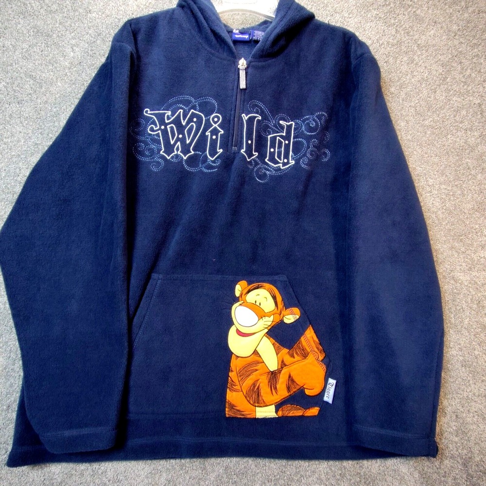 Disney Tigger Womens Wild Fleece Jacket Blue XL Quarter Zip Hoodie Long Sleeve